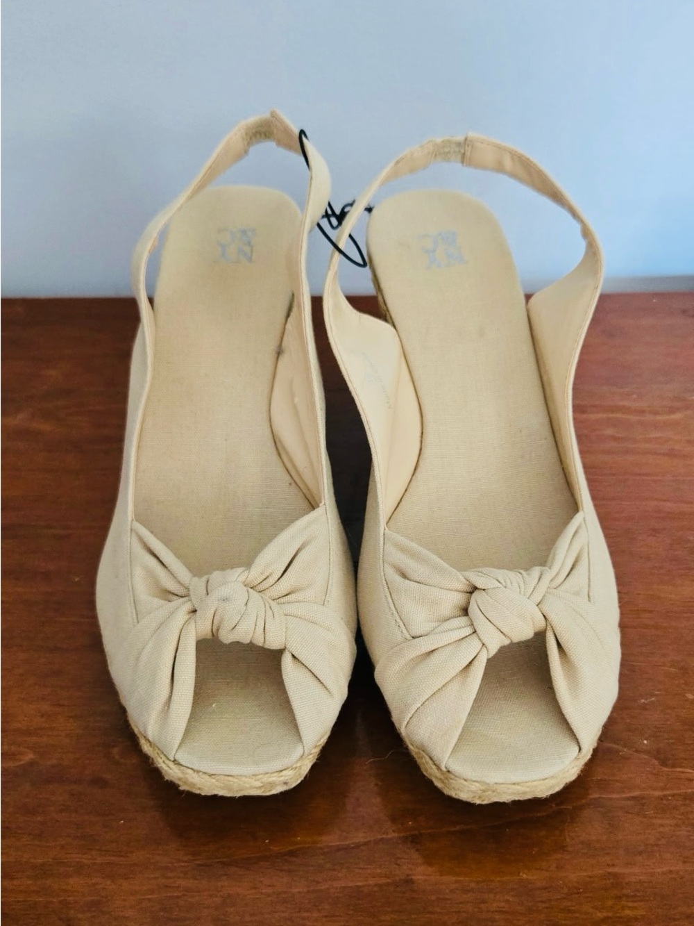 New York & CO Women’s Beige Knot Front Slingback Espadrille Wedges